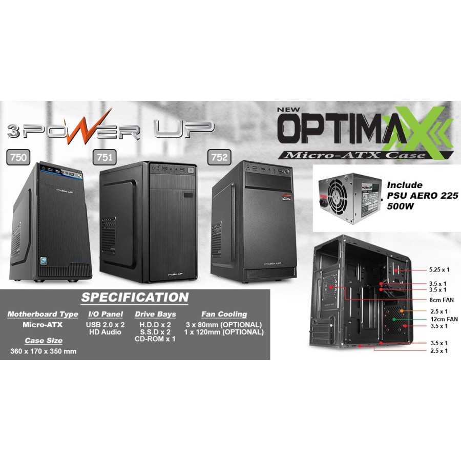 CASING POWERUP OPTIMAX SERIES PLUS PSU 500WATT