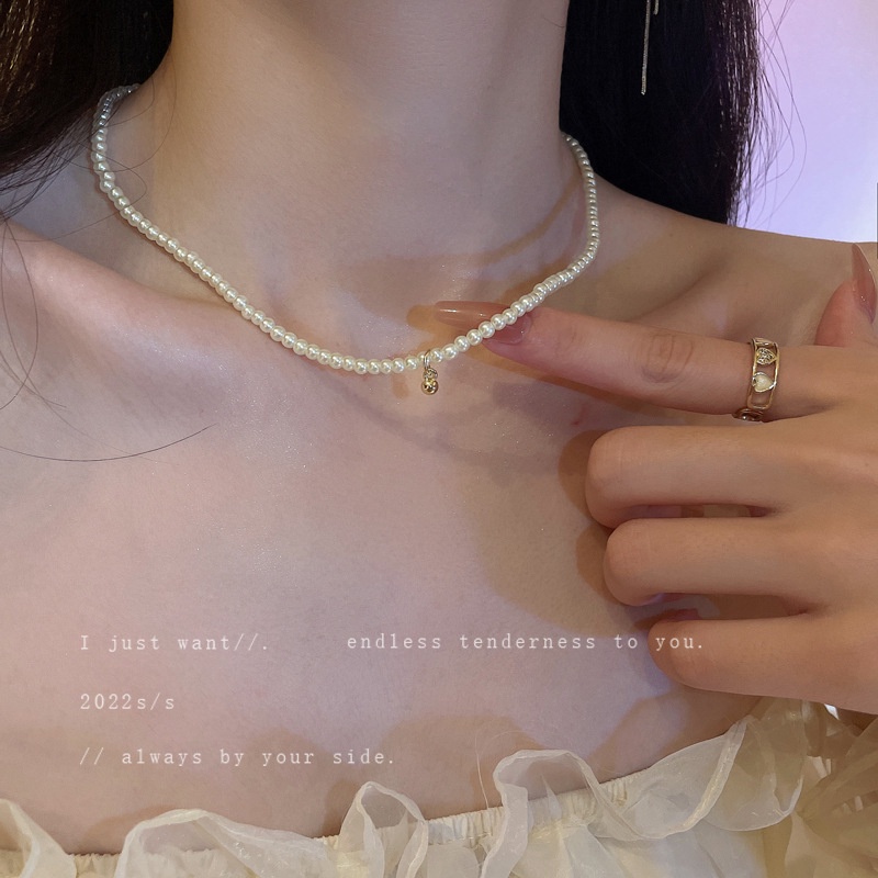 Kalung Choker Rantai Mutiara Dua Lapis Dapat Dilepas Untuk Wanita