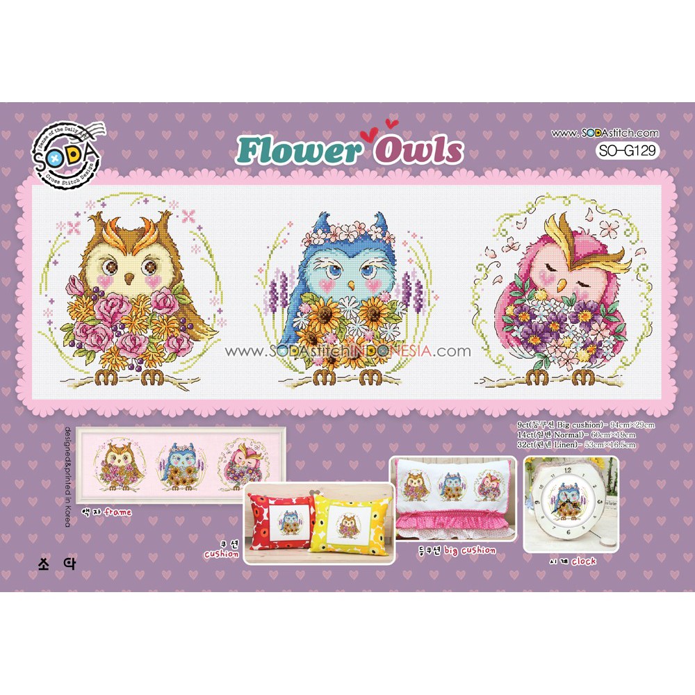 Paket DIY Craft Sulam Kristik / Cross Stitch Sodastitch SO-G129 - Flower Owls