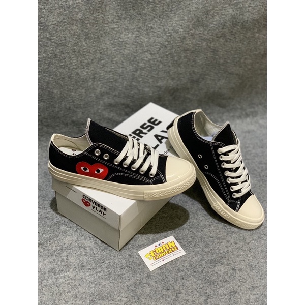 SEPATU CONVERSEE 70s CATH CDG PLAY OX BLACK WHITE BNIB