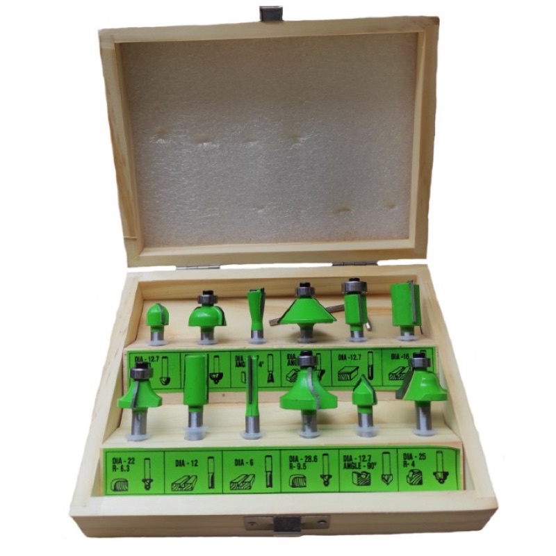 MATA PROFIL ROUTER KAYU SET 12 PCS RYU ROUTER BITS 1/4” SET