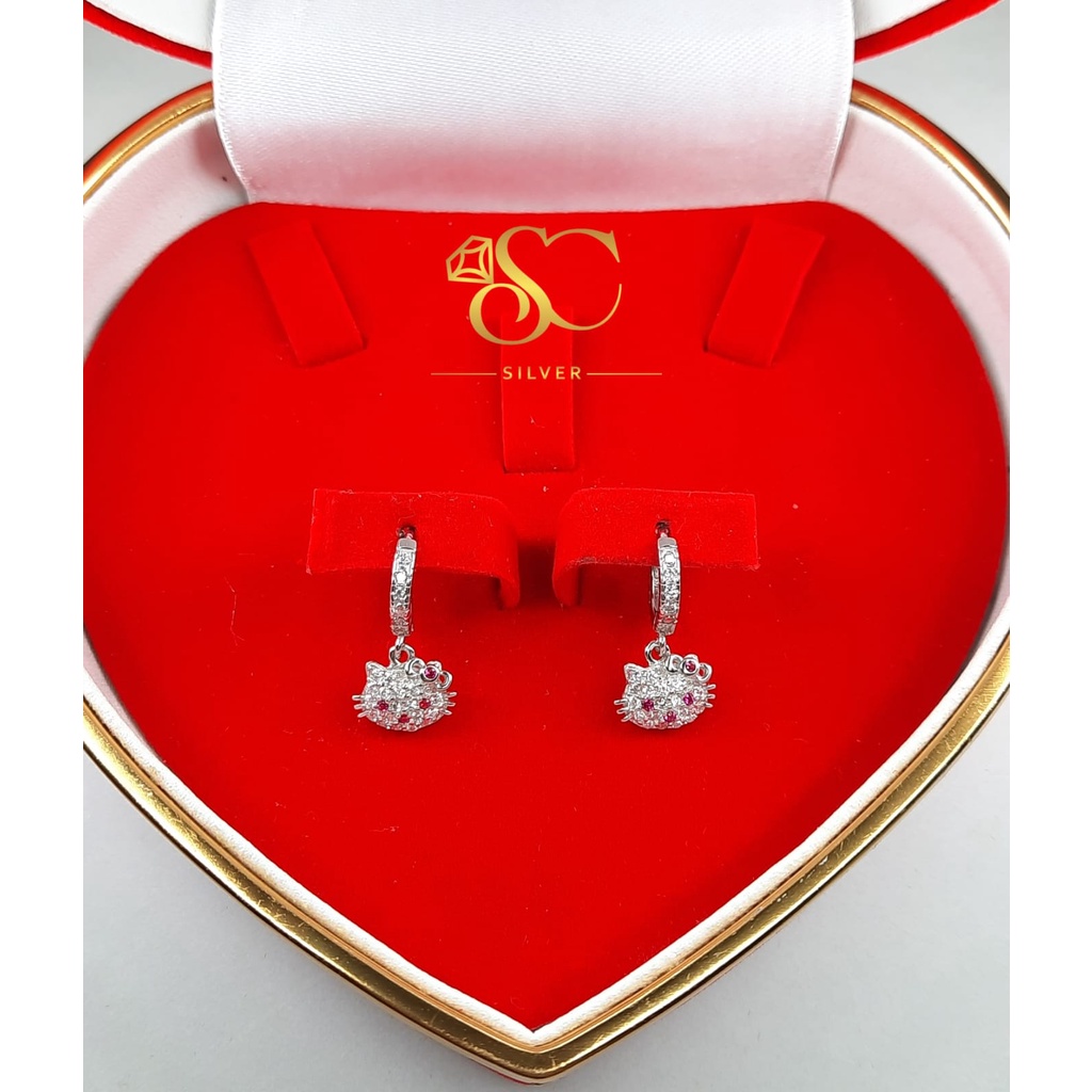 Anting Jepit Hello Kitty Perak Asli Silver 925 Lapis Emas Putih Anting Jepit Anak Anting Jepit Dewas