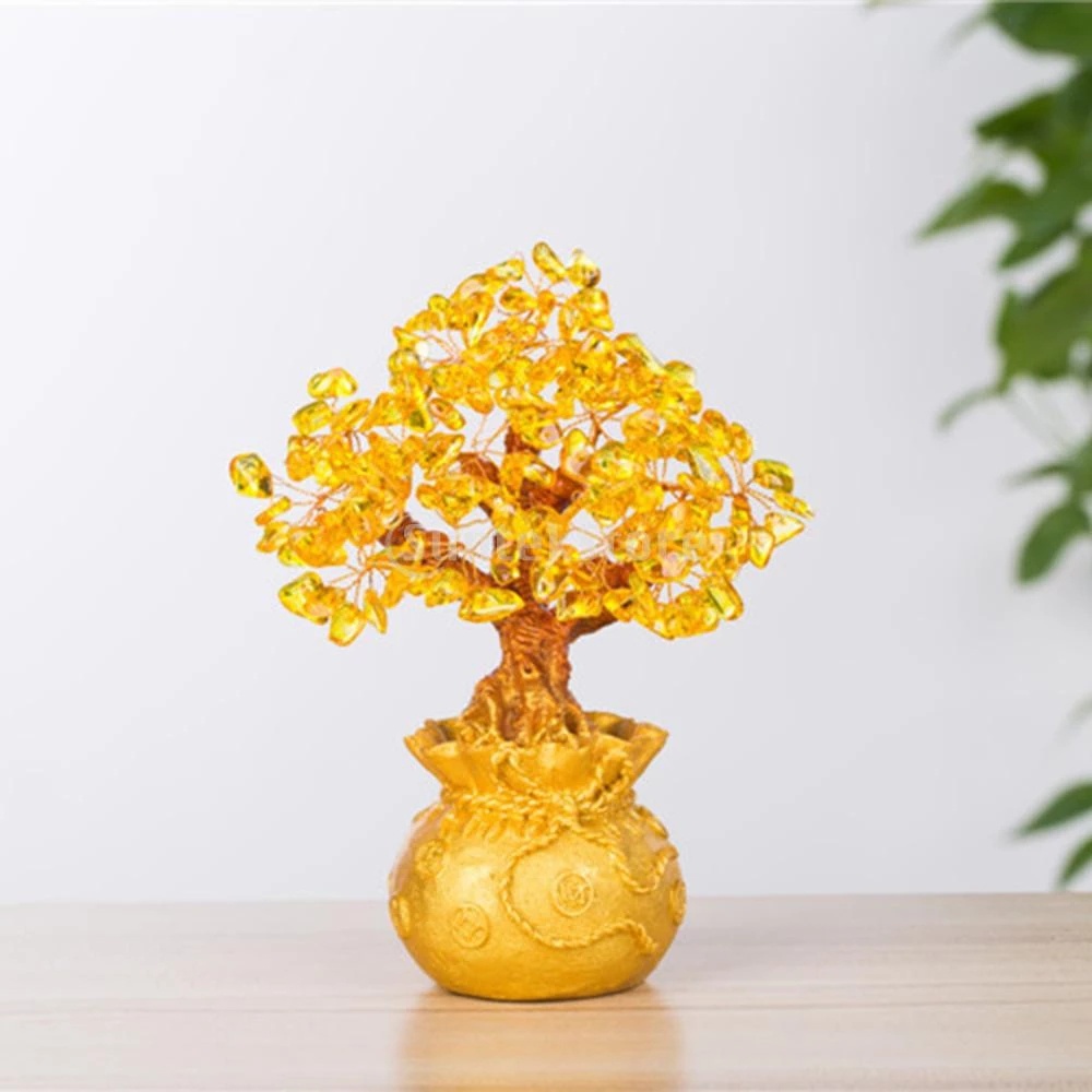 Ornamen Bonsai Feng Shui Kristal Buatan Warna Emas Untuk Dekorasi Rumah / Kantor