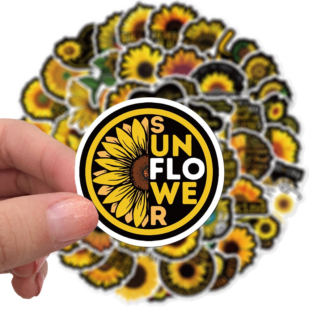 100pcs Sunflower Pattern Waterproof Pvc Sticker Yellow Color for Laptop/Refrigerator/Luggage