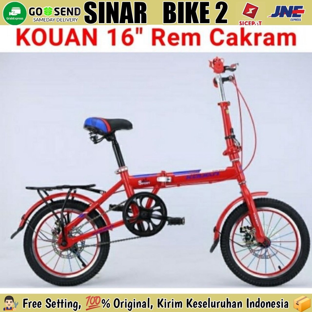 Sepeda Lipat KOUAN Ukuran 16 Inch Boncengan Rem Cakram Singel Speed