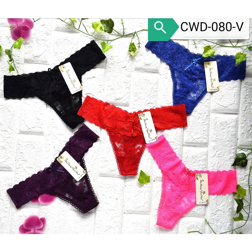 CD G String Wanita Renda Lembut Transparant Bunga Sexy Celana Dalam Bunga Cantik Import CWD-080-V