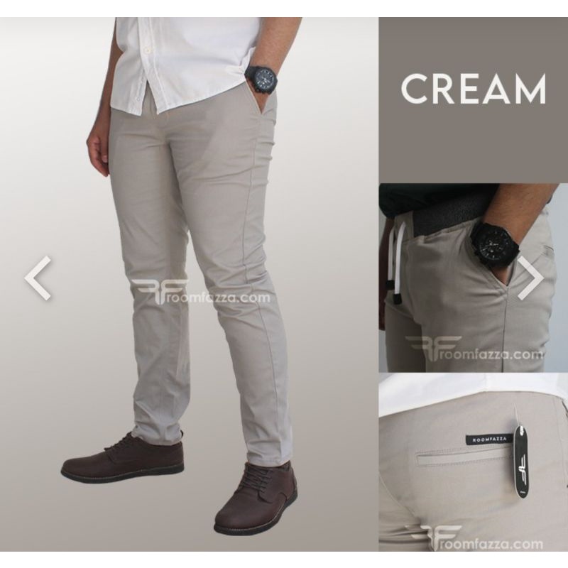 CELANA CHINO PRIA PANJANG SLIMFIT PINGGANG KARET MOCCA ABU HITAM