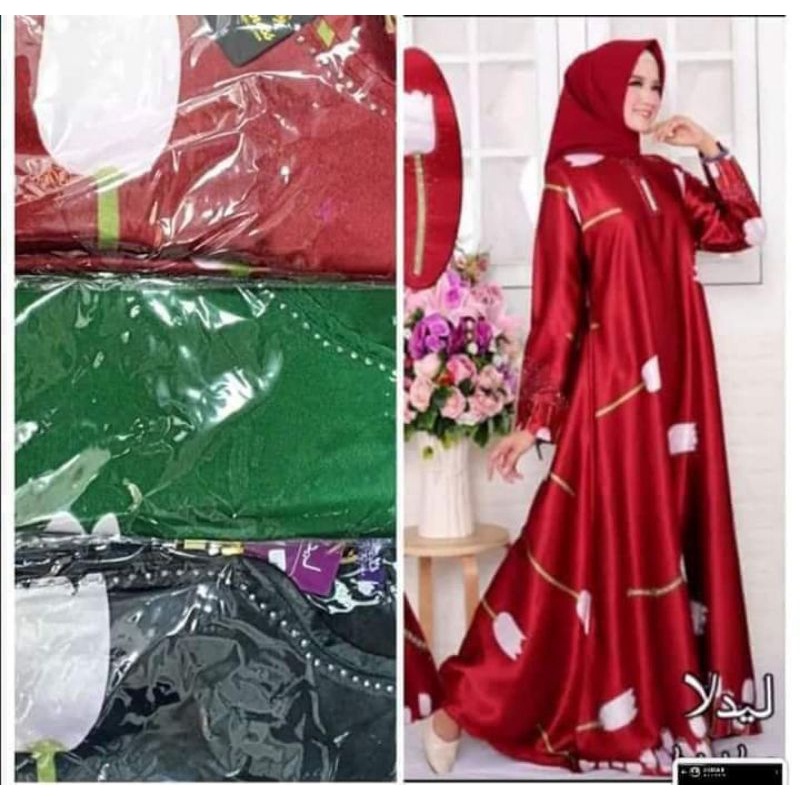 GAMIS MARBELA MOTIF TULIP IMPORT ORGINAL BRAND LIDLA KA'MESS GAMIS LEBARAN TERBARU SUPER MEWAH GAMIS