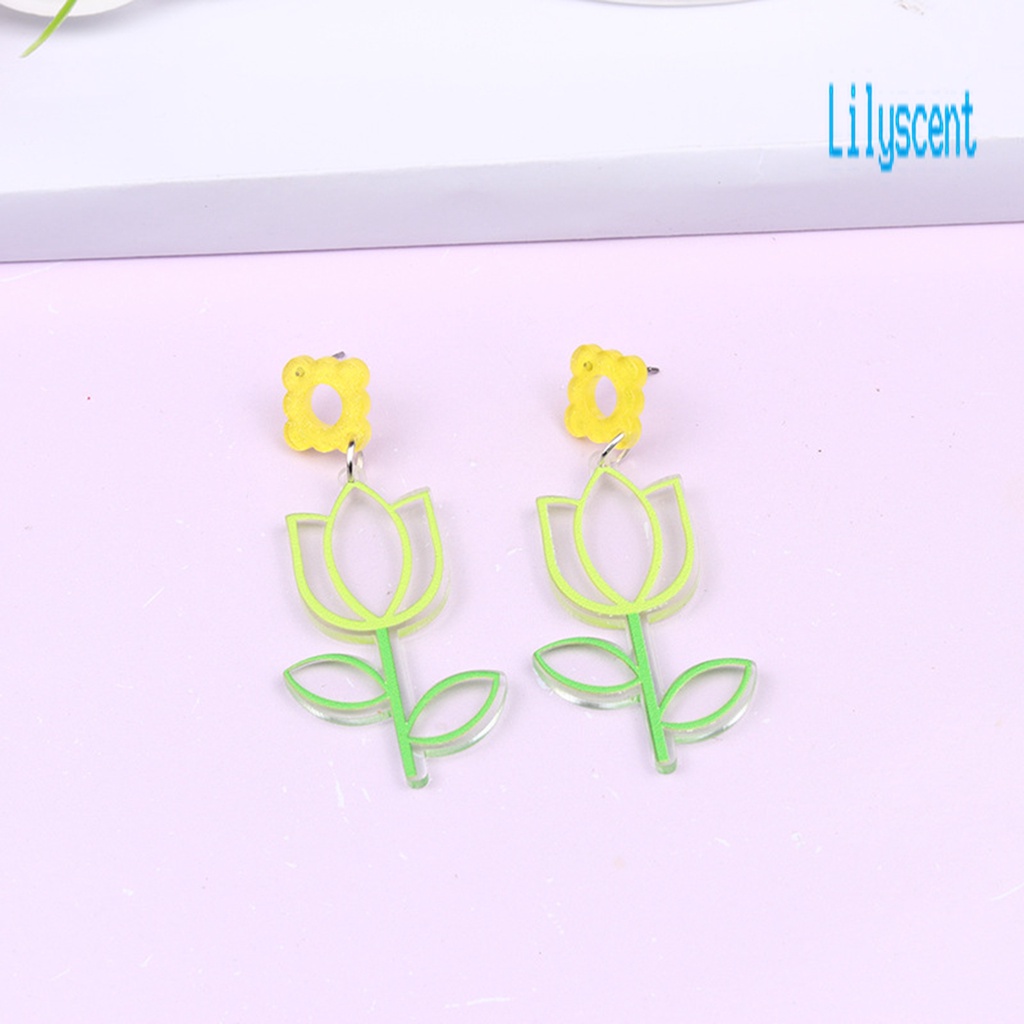 Ls 1 Pasang Anting Tusuk Gantung Desain Bunga Plum Hollow Out Untuk Wanita