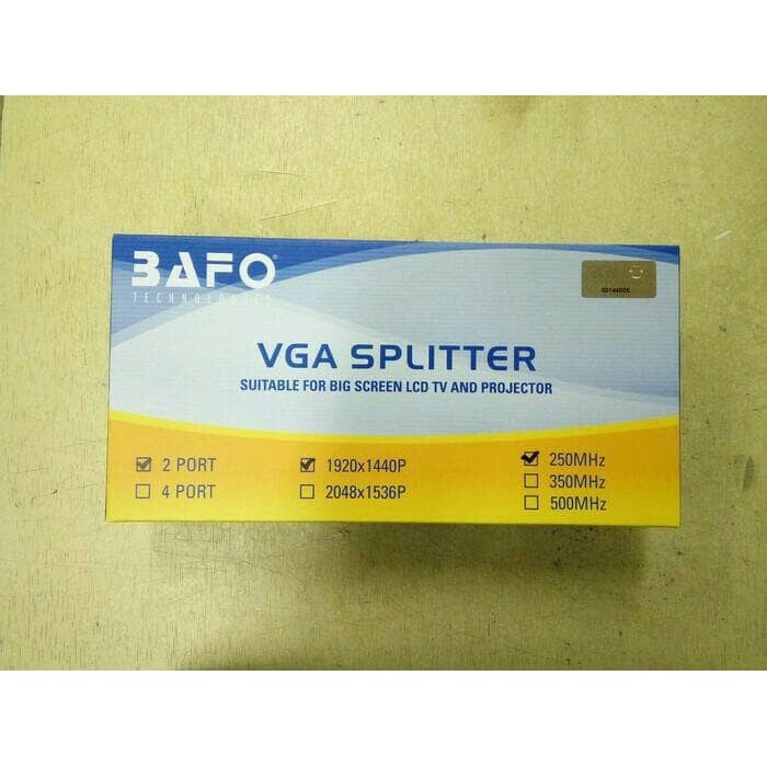 Vga Spliter 2 Port Bafo 250Mhz / Splitter 1-2 / 2port Original