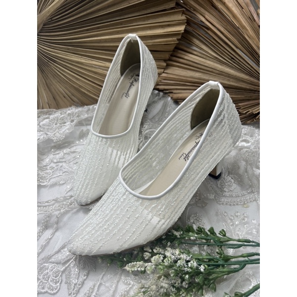 sepatu pesta wanita putih kalisa mewah cantik 7cm lancip