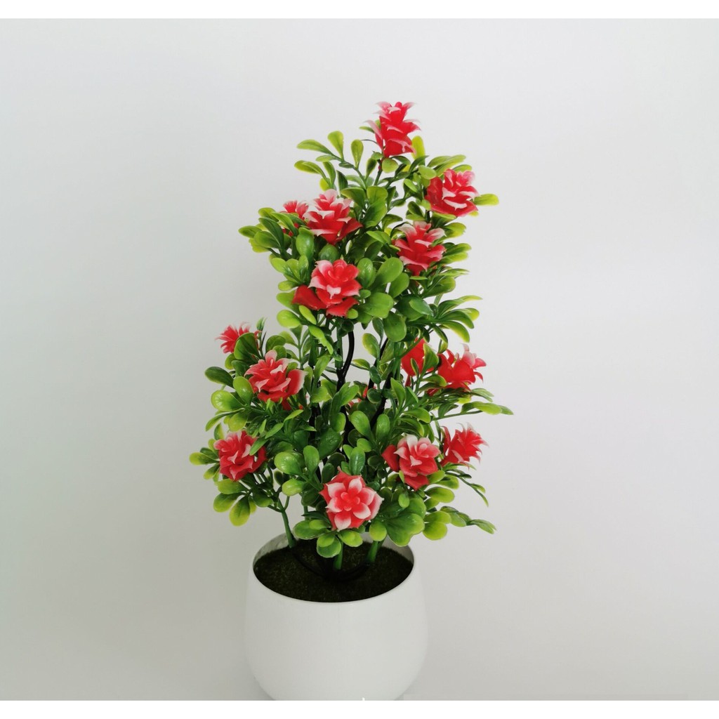 Tanaman Plastik Milan Rose Bunga Plastik Pot Ornamen-Merah