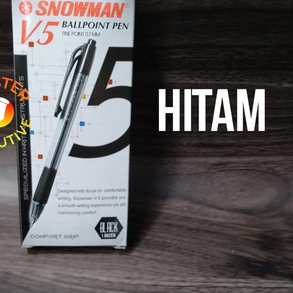 

☟ Snowman V5 Black / Hitam Ballpoint 0.7 mm / Bolpen Cetak Cetek Cetekan ✴