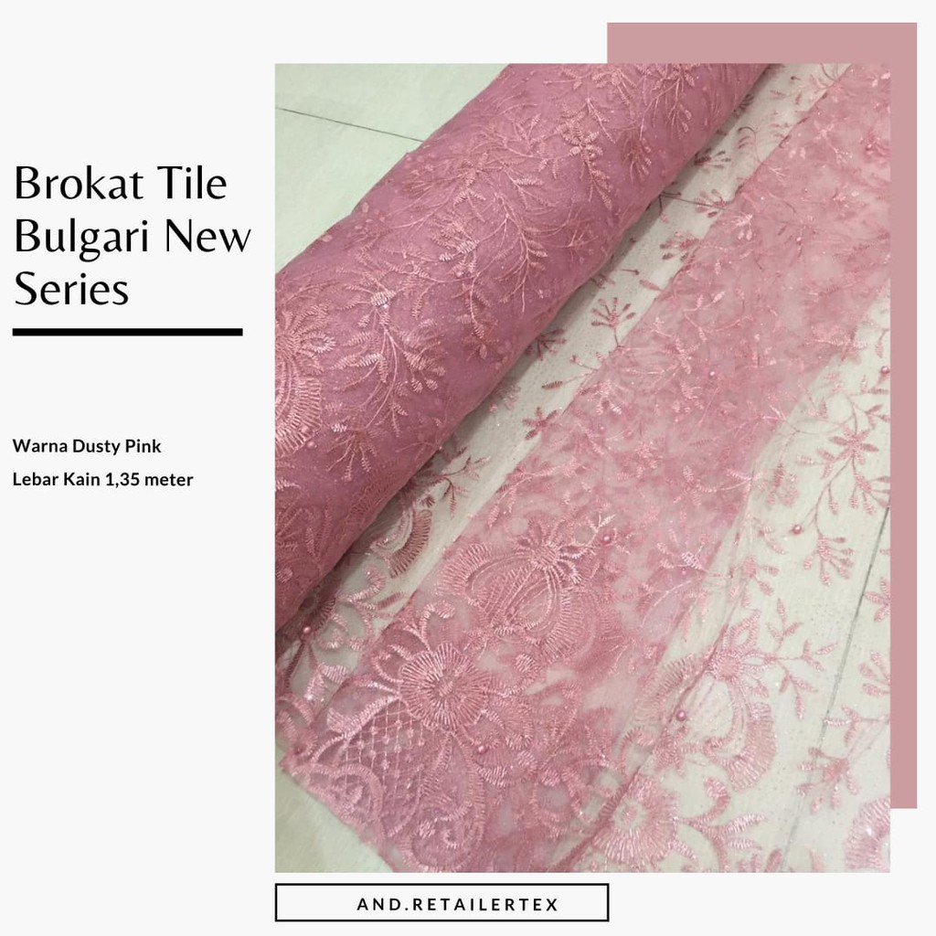 Kain Brokat Tile Bordir Mutiara Bulgari Warna Dusty Pink