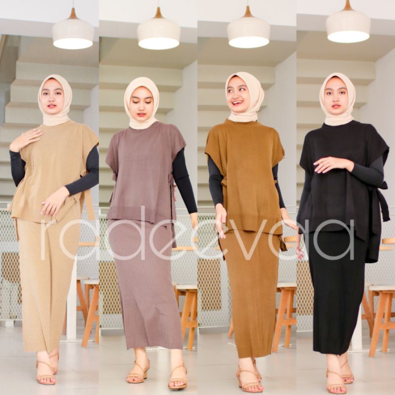 ONE SET RAJUT 3IN1 KNIT VEST DAN ROK SPAN RAJUT PLUS MANSET