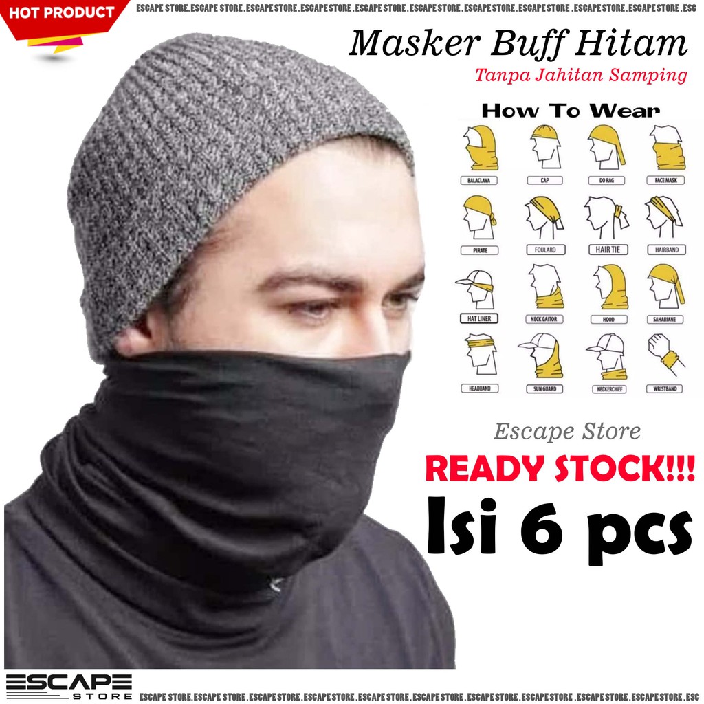 Masker Buff Polos Tanpa Jahitan / Bandana / Masker Motor / Buff Multifungsi SEAMLES - ISI 6 PCS