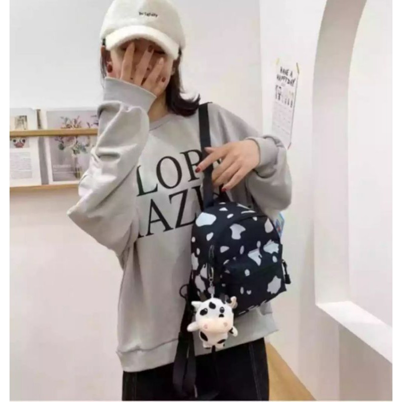 Tas Ransel Mini Motif Sapi//Slempang 2In1 - Tas Slempang Bahu Wanita-1