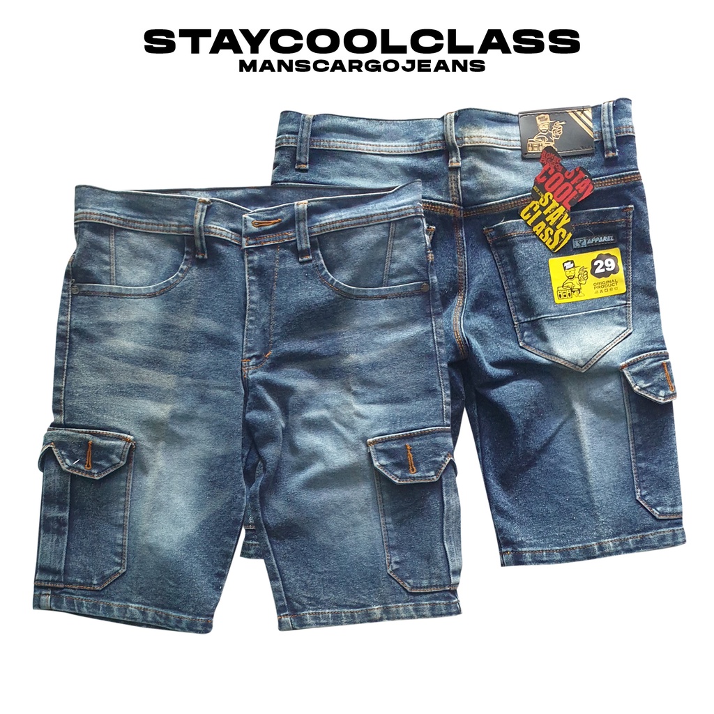 celana cargo jeans pendek premium CARGO STREETWEAR BIKERS PREMIUM STRETCH STITCHING PDL DENIM TERBARU