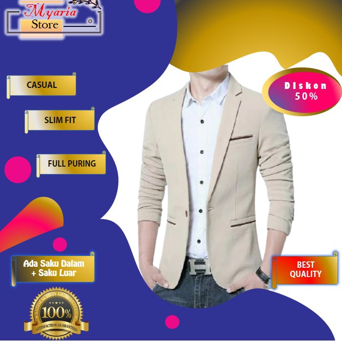 Jas blezer pria korea slimfit warna crem coklat wedding wisuda murah pengantin hitam resmi casual