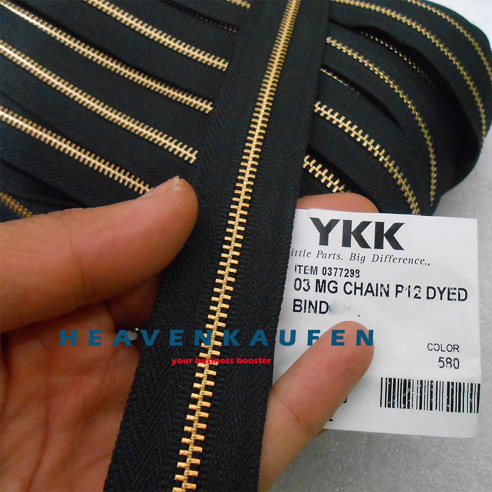 Resleting Zipper YKK Type Gigi Besi Kecil No 3 Hitam - Gold Emas Harga Per Meter