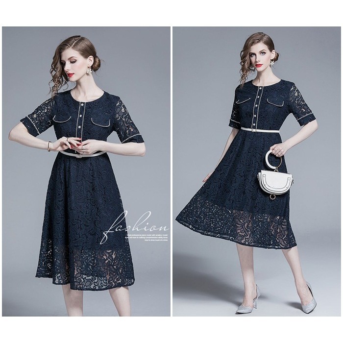 [baju wanita korea]  Party Dress Midi Brukat Gaun Pesta Malam Wanita Korea Import