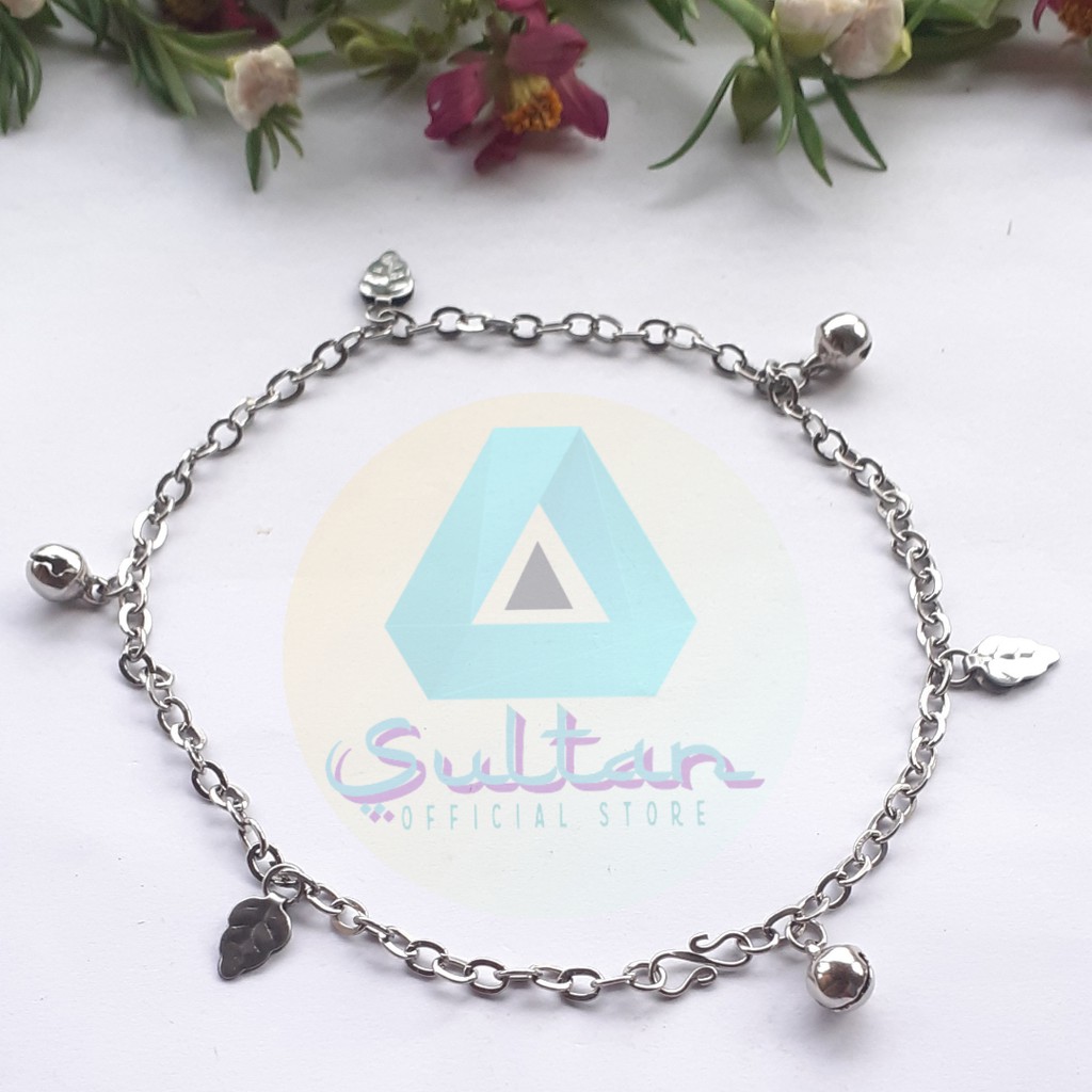 Gelang kaki krincingan plus daun stainless anti karat #GM05