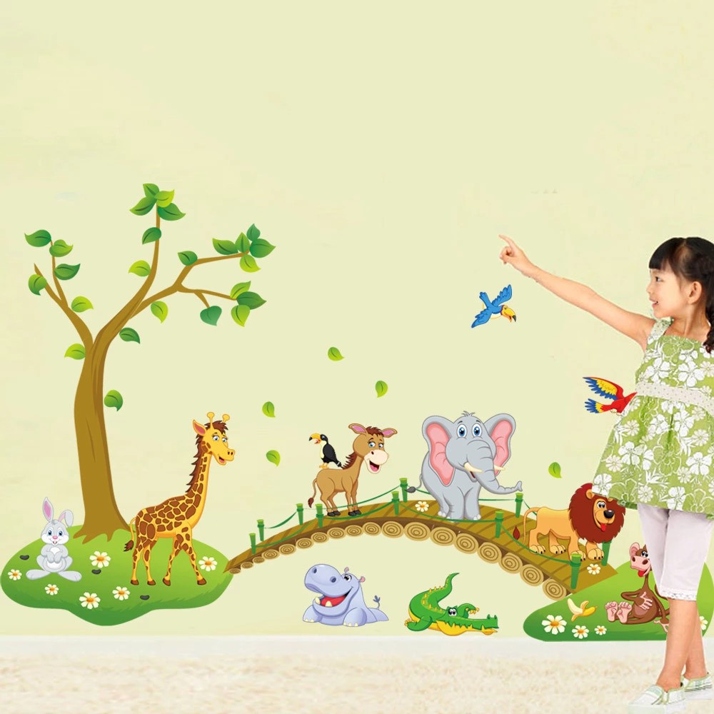 RELIZA WALL STICKER JEMBATAN ANIMAL HEWAN ANAK GAJAH JERAPAH STIKER DINDING ABC1041