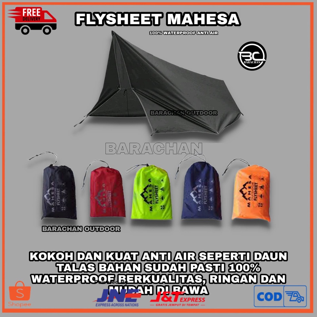 Flysheet Mahesa 3X3 Bahan Tebal Kokoh Dan Kuat 100% Waterproof Flysheet Tebal Anti Air Seperti Daun 