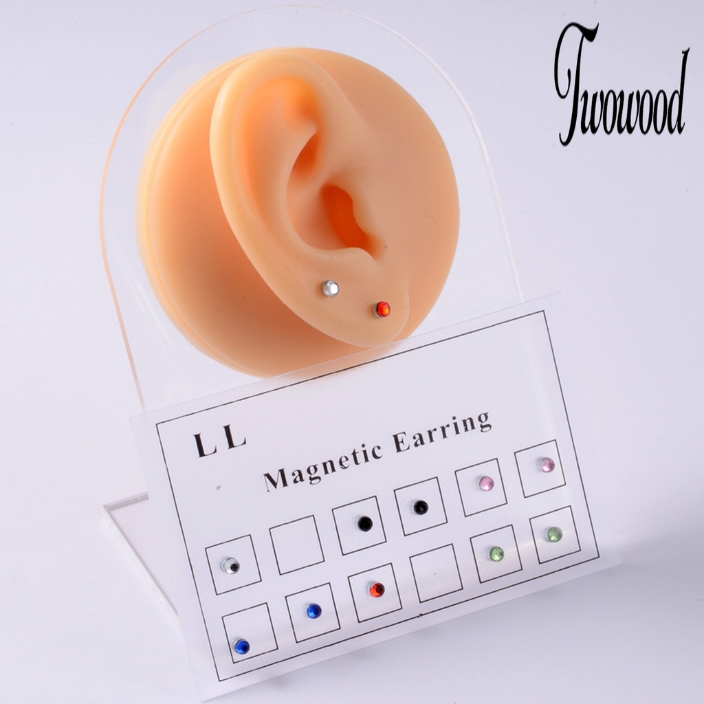 12pcs / Set Anting Stud Magnetik Berlian Imitasi Permukaan Halus Untuk Wanita