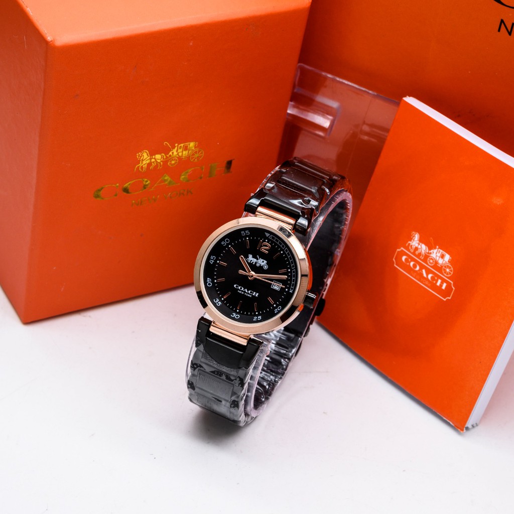 COD - JAM TANGAN FASHION WANITA COACH 1109 HP  TANGGAL AKTIF TALI RANTAI FREE BOX ORIGINAL & BATERAI