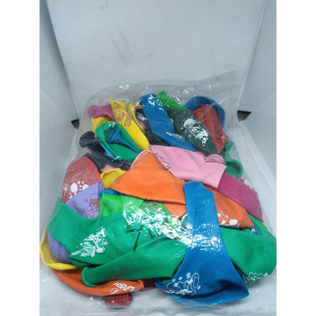 BALON TEBAL BAHAN KARET POLOS DAN BERGAMBAR WARNA WARNI 1 PAK ISI 50 PCS