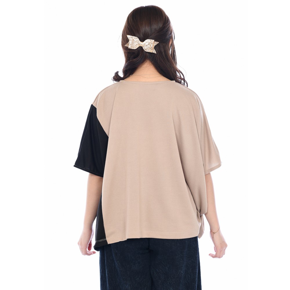 Yoenik Apparel Oversize Two Tone Colour Khaki - Black M13960 R43S4 - Atasan Wanita Blouse Oversize Baju Two Tone-2