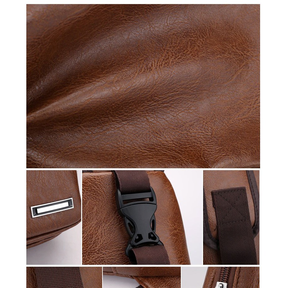 Tas Cowok Cewek Kombinasi 2 Warna Shoulder Bag Sling Handphone Bag Selempang Kulit Leather