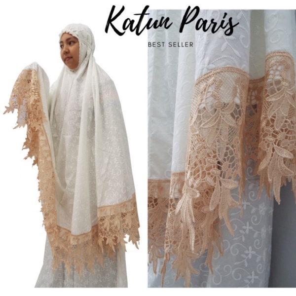 Mukena Jumbo Dewasa Katun Paris Renda Mukena Katun Jumbo Putih - Renda Coklat Murah