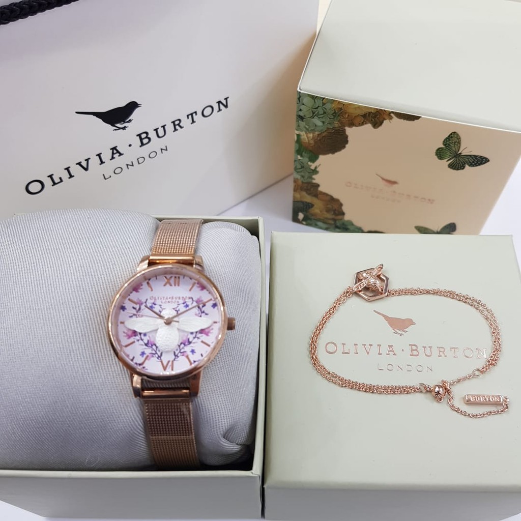 Jam Tangan Olivia Burton 3D Bee White + Acc