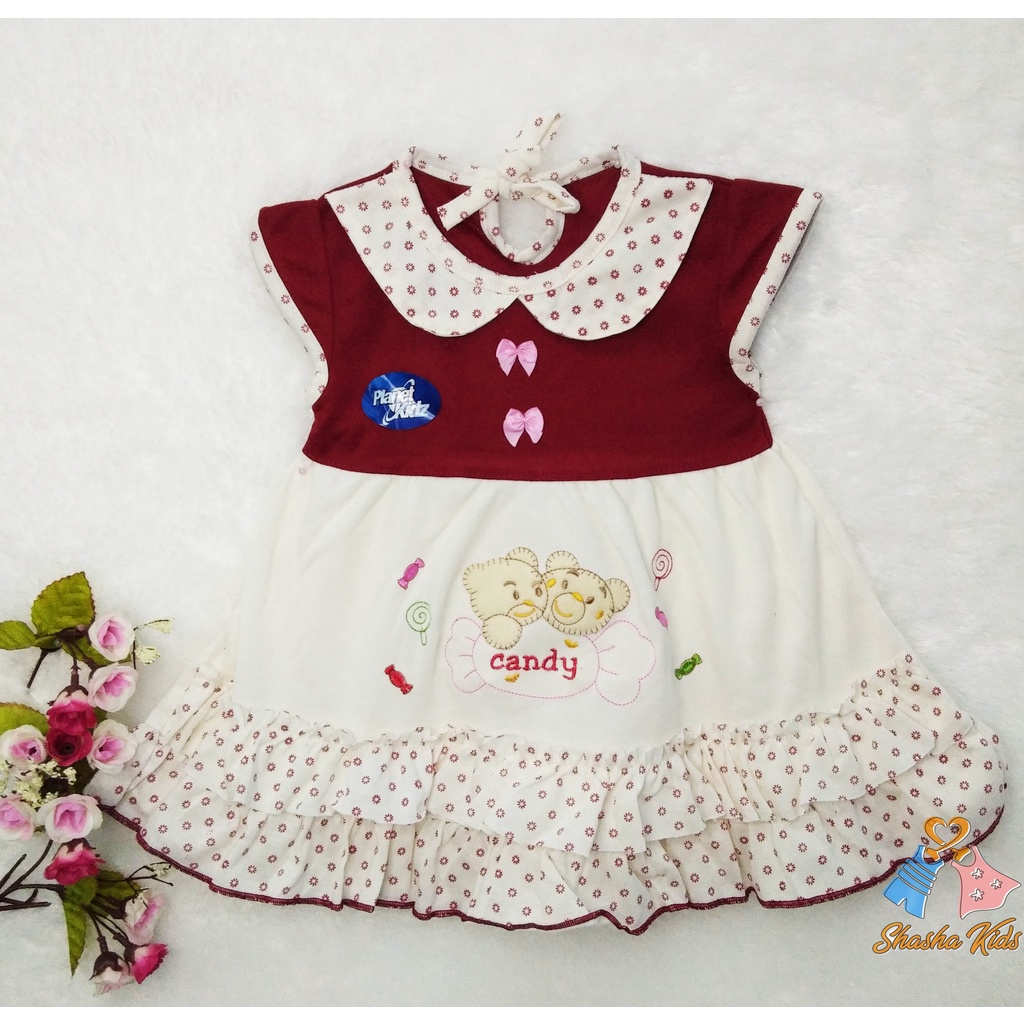 [L-013] Baju Bayi Perempuan/ Dress Bayi Perempuan Planet Kids cantik motif lucu 0-6bln