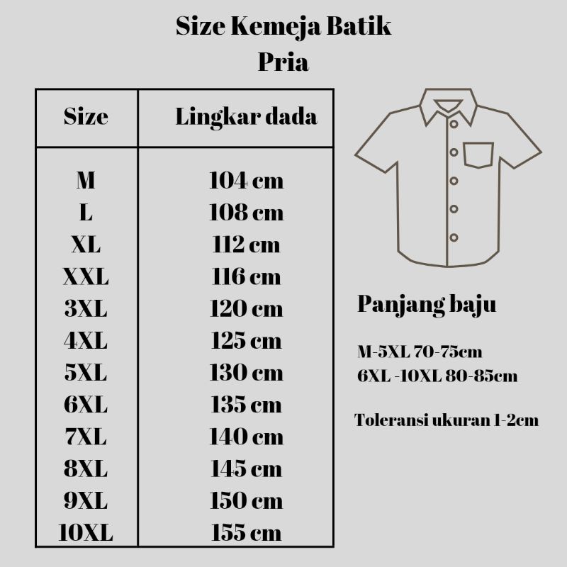 kemeja batik lengan pendek big size M L XL XXL 3XL 4XL 5XL 6XL 7XL 8XL 9XL 10XL seragam