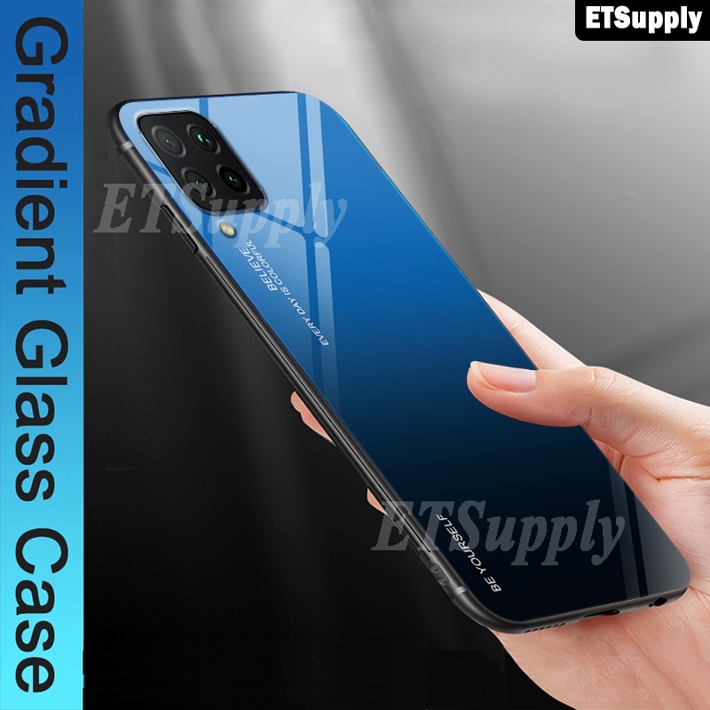 For Samsung Galaxy M33 Phone Casing Tempered Glass Protector Cases Gradient Mirror for Samsung Galax