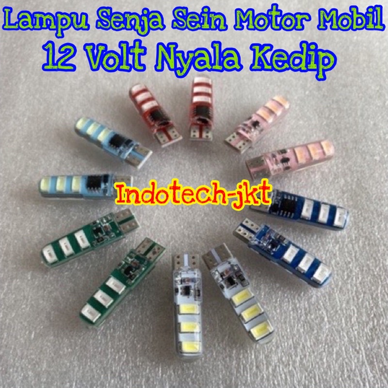 Lampu Senja Sein Motor Mobil T10 Mobil Motor 6 Led 12 Volt Nyala Kedip