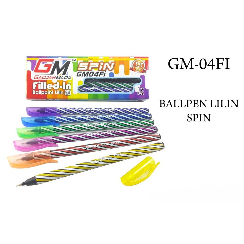 

BOLPOIN GM SPIN LILIN 1 PACK (12PCS) - GAJAH MADA PULPEN PENA WARNA WARNI LUCU 1 lusin