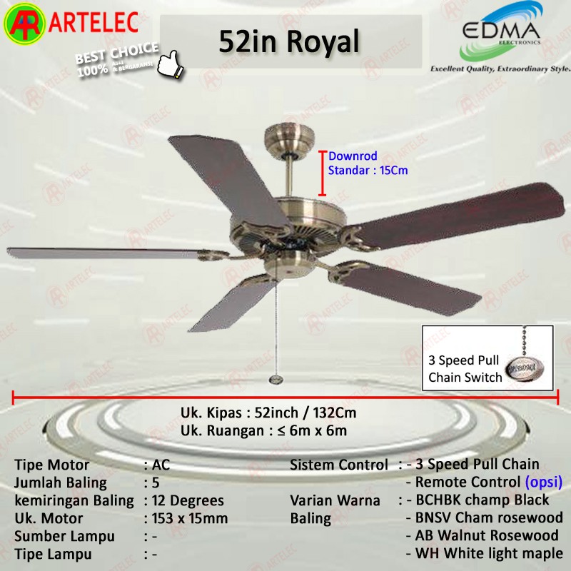 Kipas Angin Gantung MT EDMA 52in ROYAL Kipas Angin Plafon kipas angin dekorasi Mt Edma