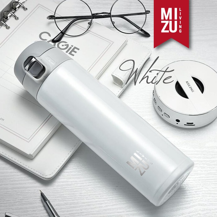 MIZU TIGER Thermos Tumbler Stainless Steel 450ml Botol Minum Hot & Cold Vacuum Flask BPA-Free-WHITE