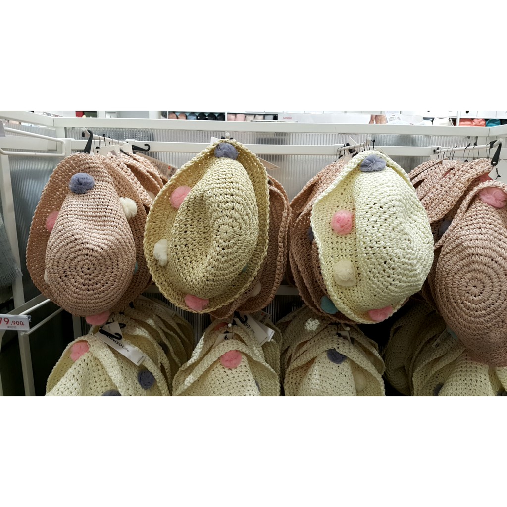 MINISO pomp Straw hat. Topi rajut anak cewek by miniso. Ready stock surabaya