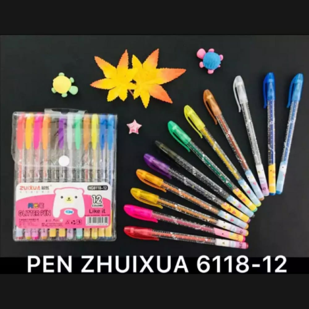 

Pulpen Ballpoint Gel Pen Glitter isi 12 Warna Terang Cerah Fancy Korea