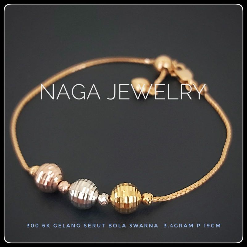 GELANG SERUT BOLA CRYDTAL 3WARNA EMAS 6K