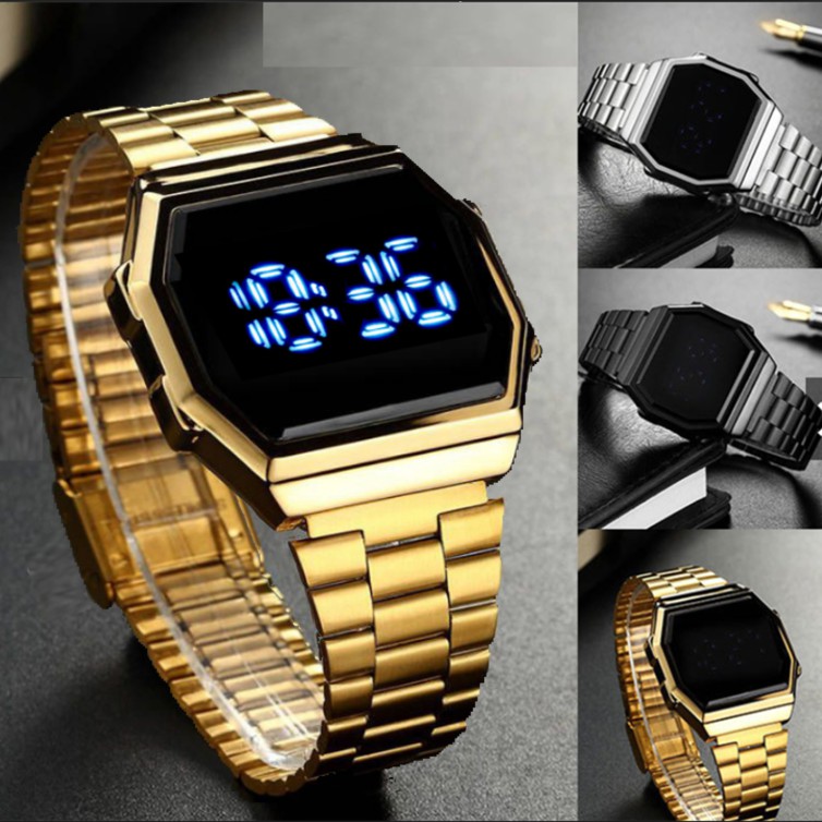 New Fashion LED Watch Square Touch Screen Waterproof Unisex Metal Steel Band Digital Watch