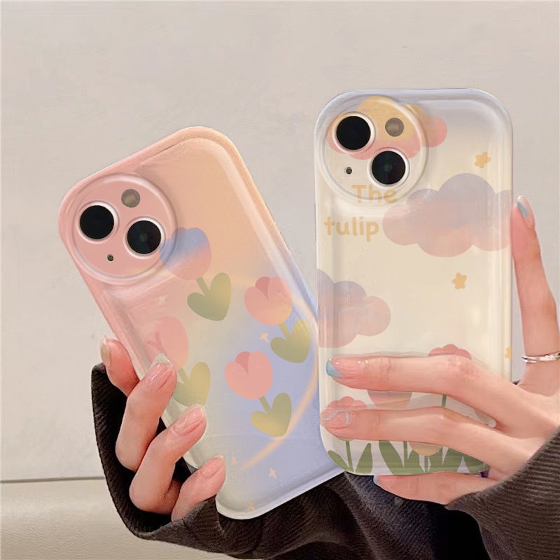 Case Desain Tulip Warna Gradasi Untuk iPhone 12 13 11 Pro Max X Xs Max Xr