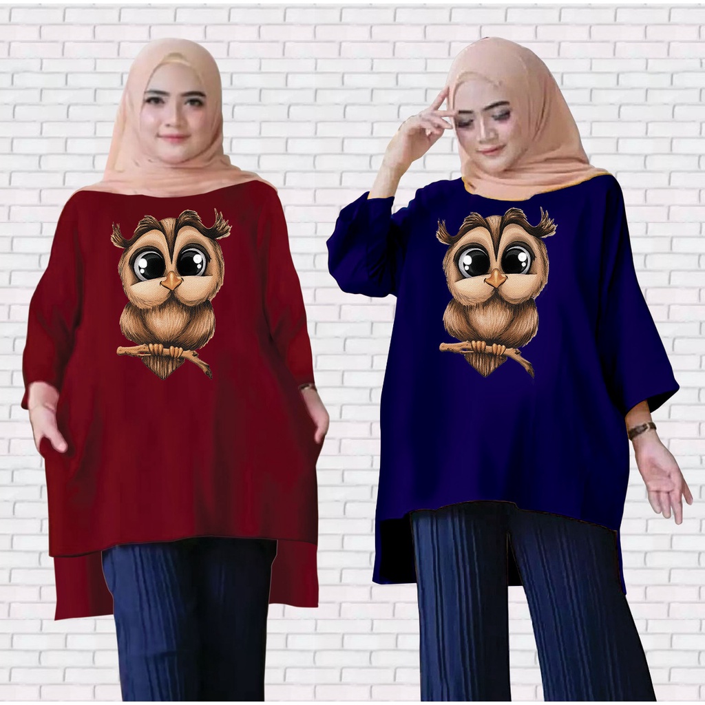 TUNIK WANITA / TUNIK WANITA DEWASA / TUNIK WANITA TERBARU 2021 KEKINIAN / WANITA ATASAN/OWL-XXLJUMBO