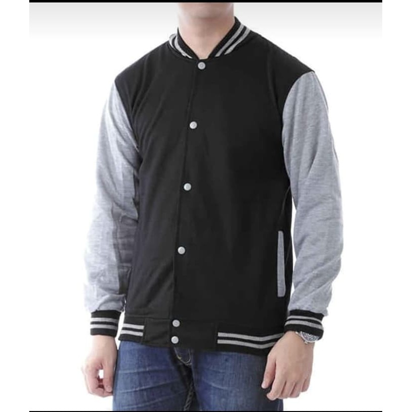 Jaket Pria Dewasa Untuk Orang Tua Original Nyaman Dipakai Sederha KF391 Jaket Polos Baseball Varsit
