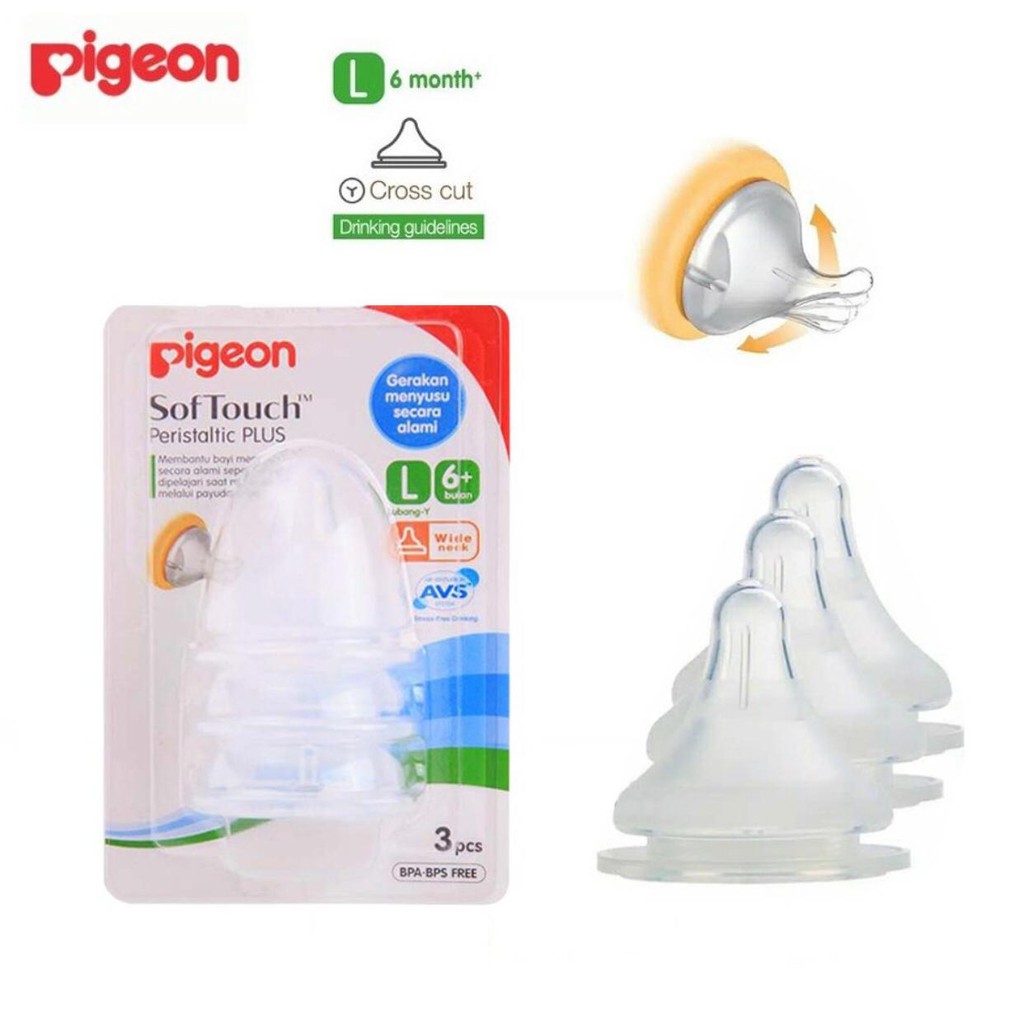 Pigeon SofTouch Peristaltic PLUS Nipple WIDE NECK DOT Blister | Slim neck | teat